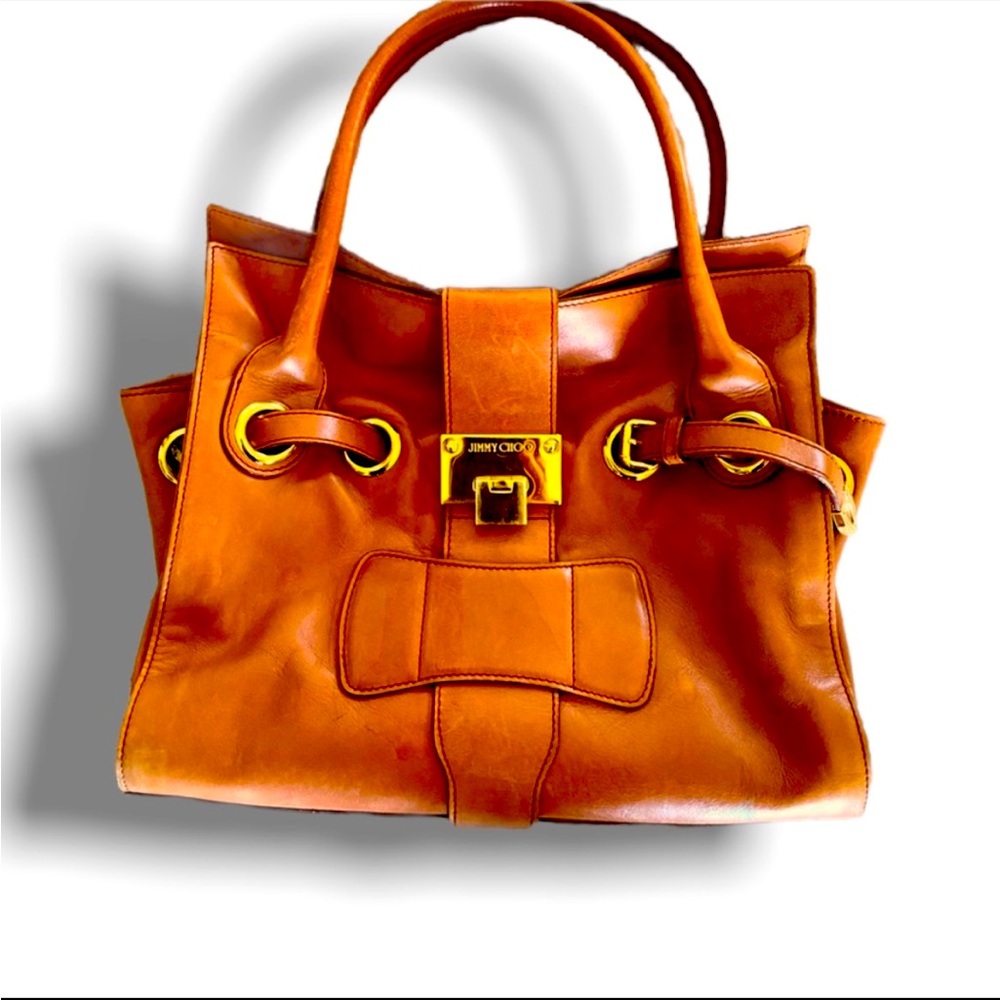 Orange patent leather Jimmy Choo Riki bag
